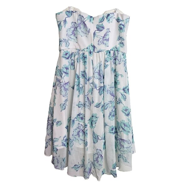 LE CHATEAU White & Blue Floral Strapless High-Low Hem Mini Dress Size Medium - Picture 2 of 9